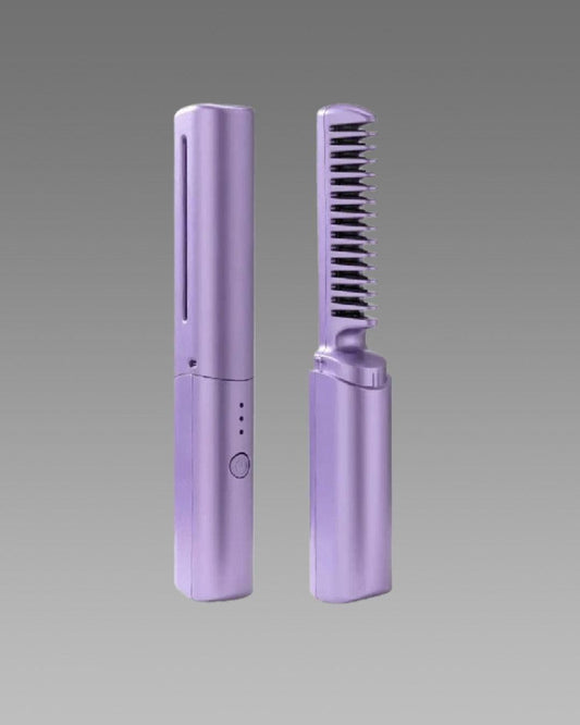 Rechargeable Mini Hair Straightener Comb Brush, Travel Portable USB Charging Cordless Hair Straightener Brush, Three Temperature Adjustments Flat Iron Comb, Lavender