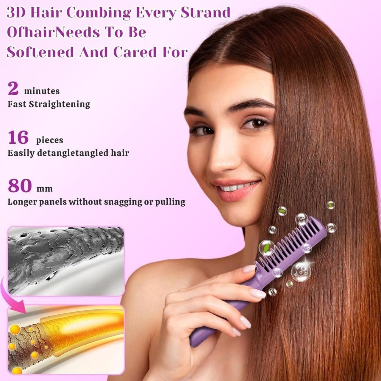 Rechargeable Mini Hair Straightener Comb Brush, Travel Portable USB Charging Cordless Hair Straightener Brush, Three Temperature Adjustments Flat Iron Comb, Lavender