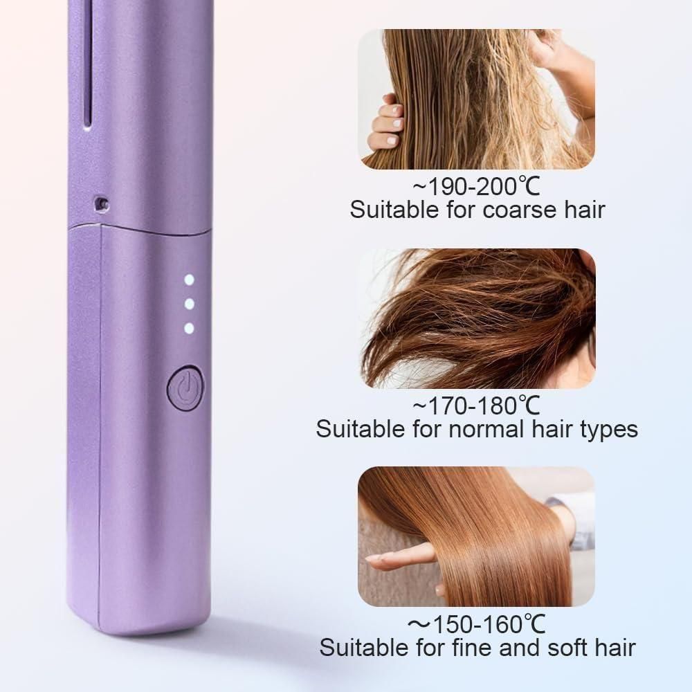 Rechargeable Mini Hair Straightener Comb Brush, Travel Portable USB Charging Cordless Hair Straightener Brush, Three Temperature Adjustments Flat Iron Comb, Lavender